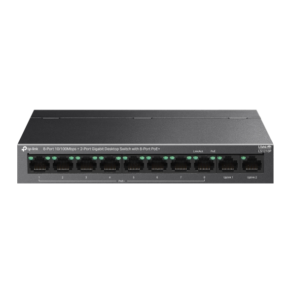 LS1210P_UN_1.0_Overview_01_normal_20241024075456y TP-LINK -LS1210P- Switch de bureau 8 ports 10/100Mbps + 2 ports Gigabit avec 8 ports PoE+ – Image 1