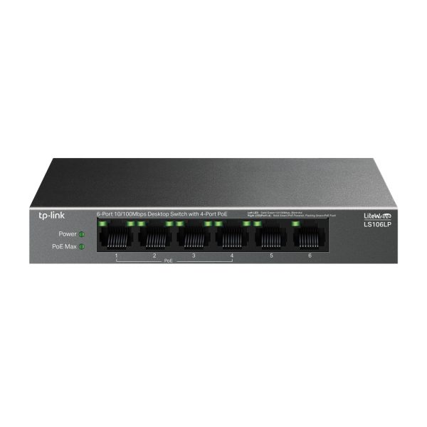 TP-LINK 6-PORT 10/100MBPS DESKTOP SWITCH WITH 4-PORT POE - LS106LP