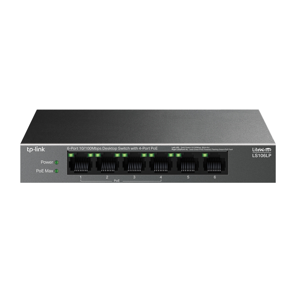 LS106LP_01 TP-LINK 6-PORT 10/100MBPS DESKTOP SWITCH WITH 4-PORT POE - LS106LP – Image 1
